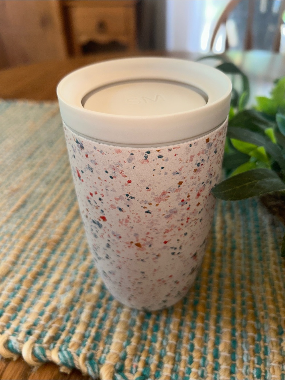 Insulated Speckled White Travel Tumbler - Reusable Coffee Cup 12 oz voyager